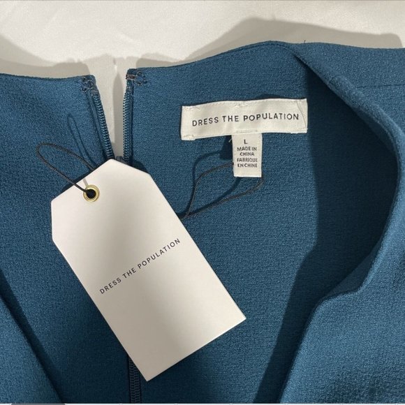 NWT $182 Dress the Population [ Large ] Catalina Fit & Flare Dress Peacock #Q292 - Picture 3 of 13